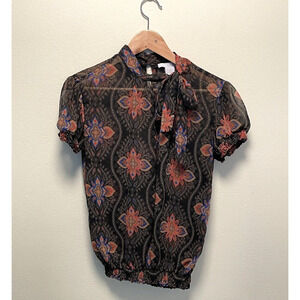 Charlotte Russe Womens Top Medium Black Floral Sheer Romantic Whimsigoth Y2K